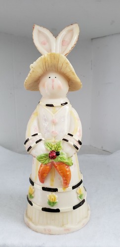 Vintage Mr & Mrs Easter Bunny Pair Plastic Figurines 2 White Brown Straw Hats - Picture 11 of 12