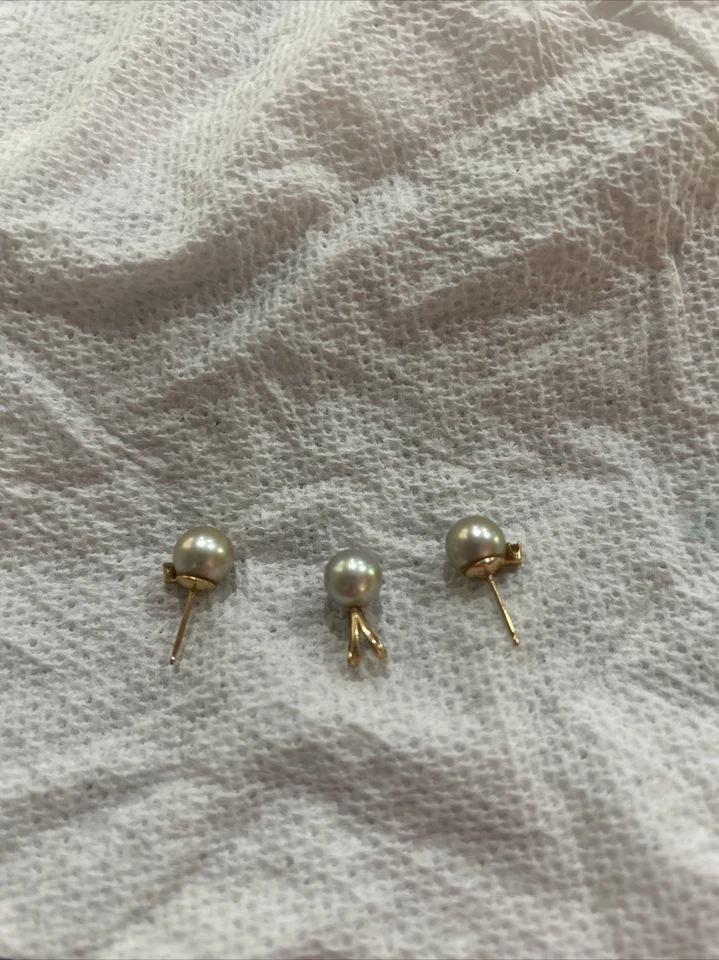 Juego de pendientes de oro amarillo estampado 14k plata Akoya/perla gris y diamantes Foto 4 de 4