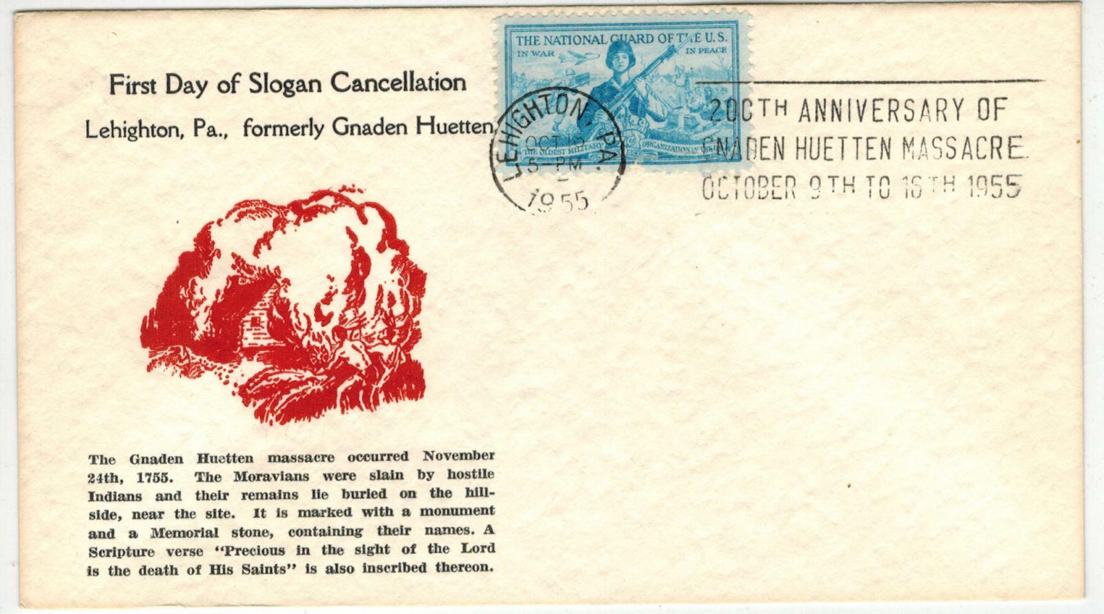 1st Day Slogan Cancel PENNSYLVANIA 1955 LEHIGHTON PA GNADEN HUETTEN