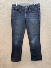 Gap 1969 Jeans Womens 6 Blue Real Straight Distressed Dark Wash Denim Preppy