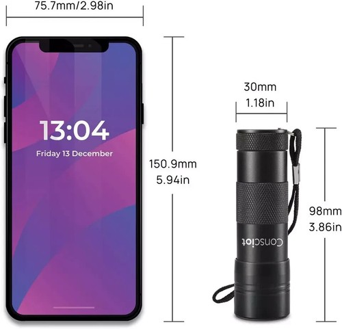 Linterna UV Luz Negra, Consciot 12 LED 395Nm Luz Negra Ultravioleta, Portátil - Imagen 2 de 9