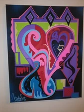 Red Heart Multicolor Canvas 16' x 20' Painted With Acrylic - Original 