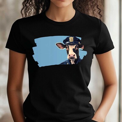Frauen T-Shirt Kuh als Polizist Motiv Baumwolle Größe S bis 3XL