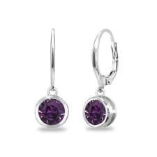 6mm Round Purple Sterling Silver Leverback Earrings Made with European Crystals