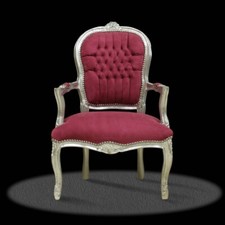 Barockstuhl Salonstuhl Pink Silber Stoff Schminkstuhl Wohnzimmer Stuhl Thron