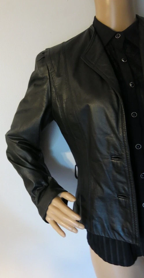 Bermans Leather Blazer Jacket Black Size 10 Women 1990s Vintage - Image 3 of 4