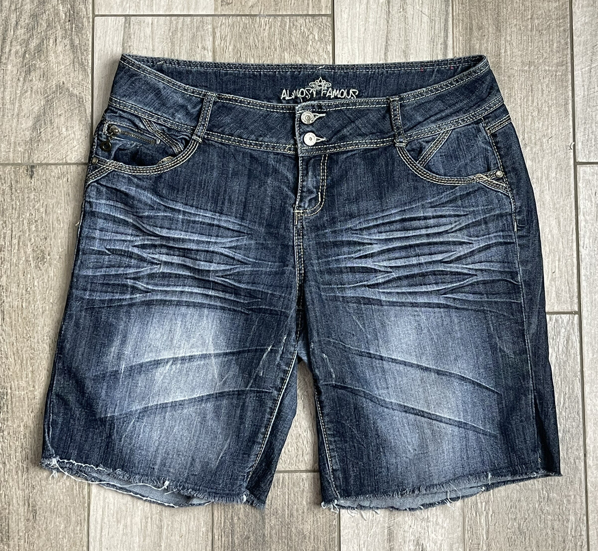 Almost Famous Cut Off Jean Shorts Womens Plus Size 18 Mid Rise