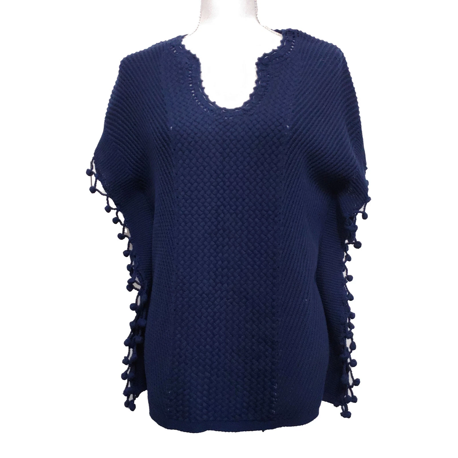 Lilly Pulitzer Blue Sweater Poncho sz XS Hippie Coastal Boho Oversized Pullover