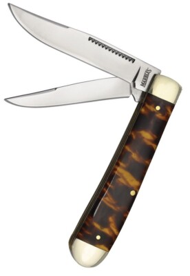 Marbles Trapper Pocket Knife Mirror Stainless Blades Imitation Tortoise Handle