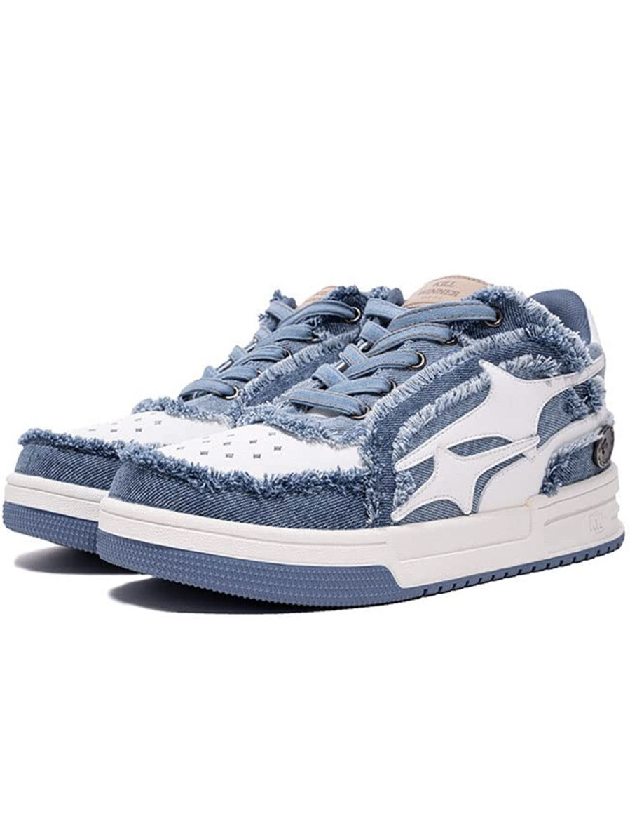 KILLWINNER Mens Sneakers Low Washed Denim Blue Shoes Size8 KILLWINNER Mens Sneakers Low Washed Denim Blue Shoes Size8