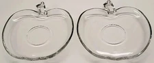 SET OF 2 Glass APPLE Shaped Saucer Or Snack Plates with Center Rings 5.5"