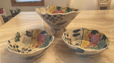Signed Pottery Bowls 3pc Set Caroline Koons  *RARE* 2003