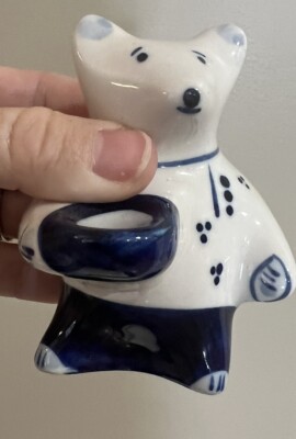 Vintage, 1988, Russian Gzhel, Hand Painted, Delft Blue Bears (2 Bear Figurines) 