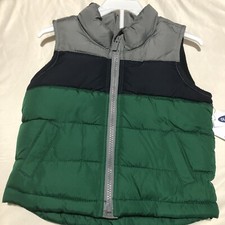 Old Navy Boy  s Frost Green Gray Free Puffer Vest Size 12- 18 Months New