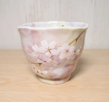 Tea Cup Japanese Yunomi Sakura Cherry Blossoms MINO YAKI WARE Japan 270ml Pink