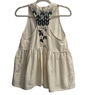 Koch Cream Tank Top Size Small S Blue Embroidery on Back 