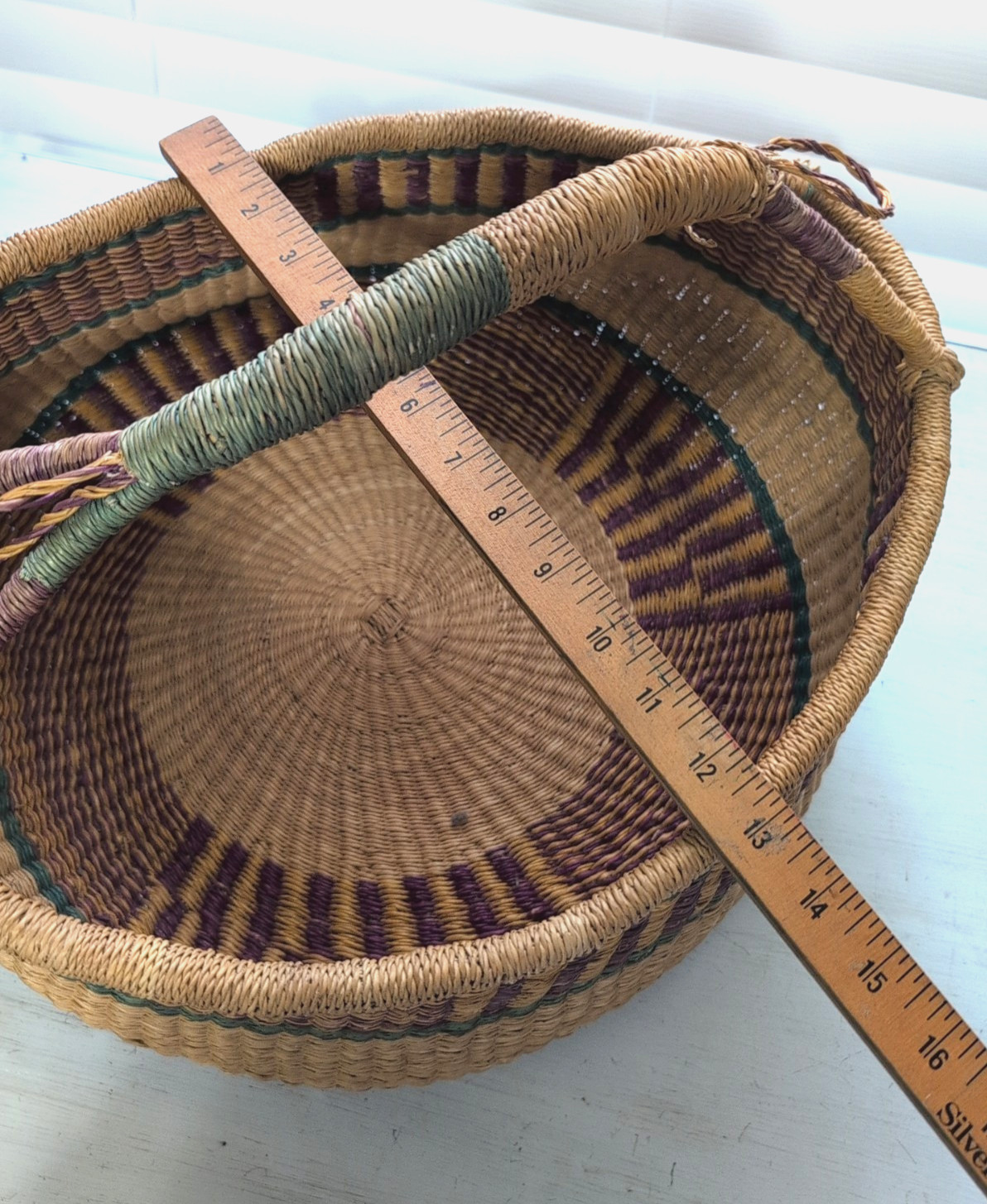 Large Vintage African Bolga Market Basket Handmade in Ghana 19" x 13"