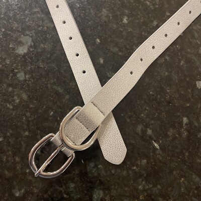 NEW Chicos silver leather embossed belt Chicos Womens Gray belt embossed buckle beaded silver studs  main image 3