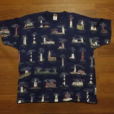 Vintage Art Unlimited American Lighthouses Shirt AOP All Over Print XXL 90s