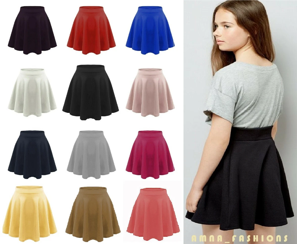 Girls Kids Flared Skater Skirt Summer School Uniform Party