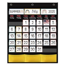 Black Classroom Calendar Pocket Chart with 89 Cards for Students Kids Large C...