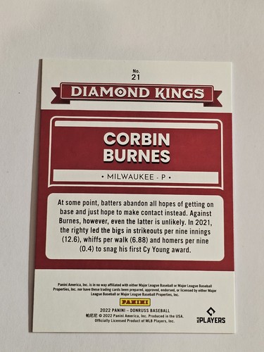 2022 Donruss Brandon Woodruff 💯 Carta Parallela #'d /100 Diamond Kings #21 - Foto 2 di 2