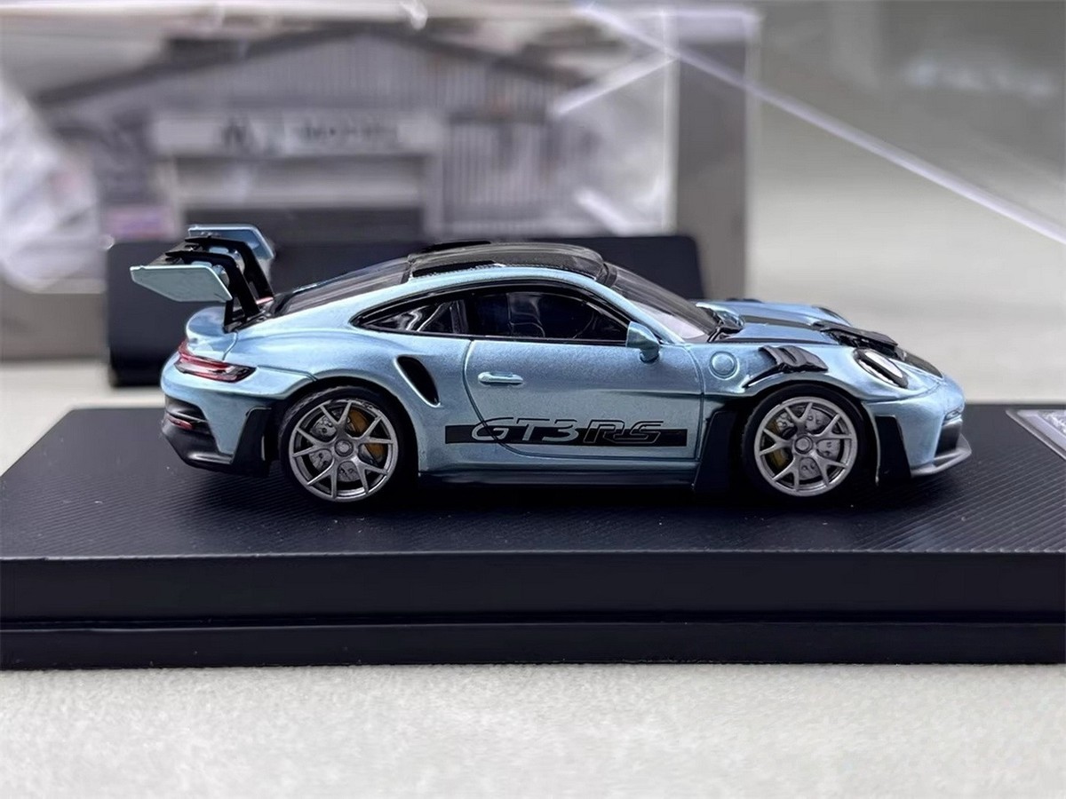 MJ 1/64 Scale Porsche 911 GT3 RS Azure Diecast Car Model Toy Gift