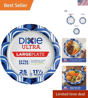 Large Paper Plates, 11 Inch, 25 Count, 3X Stronger*, Heavy Duty, Microwave-Sa...