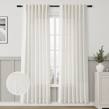 Natural Linen Curtains 80 Inch Length 2 Panels Cream White Pleated Linen Drap...