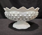 Vintage Fenton Footed White Milk Glass Hobnail 6 Candle Holder Bowl Centerpiece