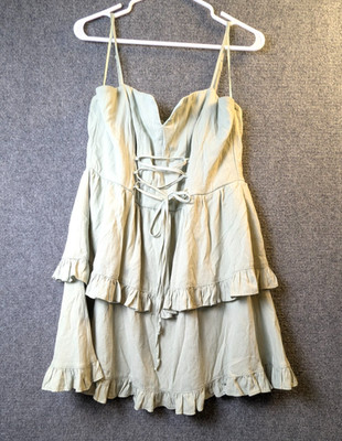 Miami for Francesca's Sage Green Ruffle Babydoll Mini Dress Women's XL Cottagec