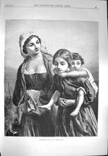 Original Old Antique Print 1870 Cottagers Family Children Dobson Fine Art 19th