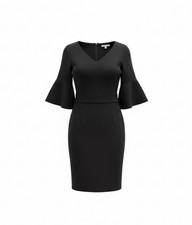 Ann Taylor NWT Double V-Neck 3/4 Bell Sleeve Stretch Sheath Dress Black Size 18