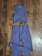 Set Active Ribbed Cropped Tank top and leggings set Purple size small