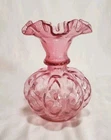 Fenton Cranberry Vase Coin Dot Vintage Ruffle Top Crimped No Damage