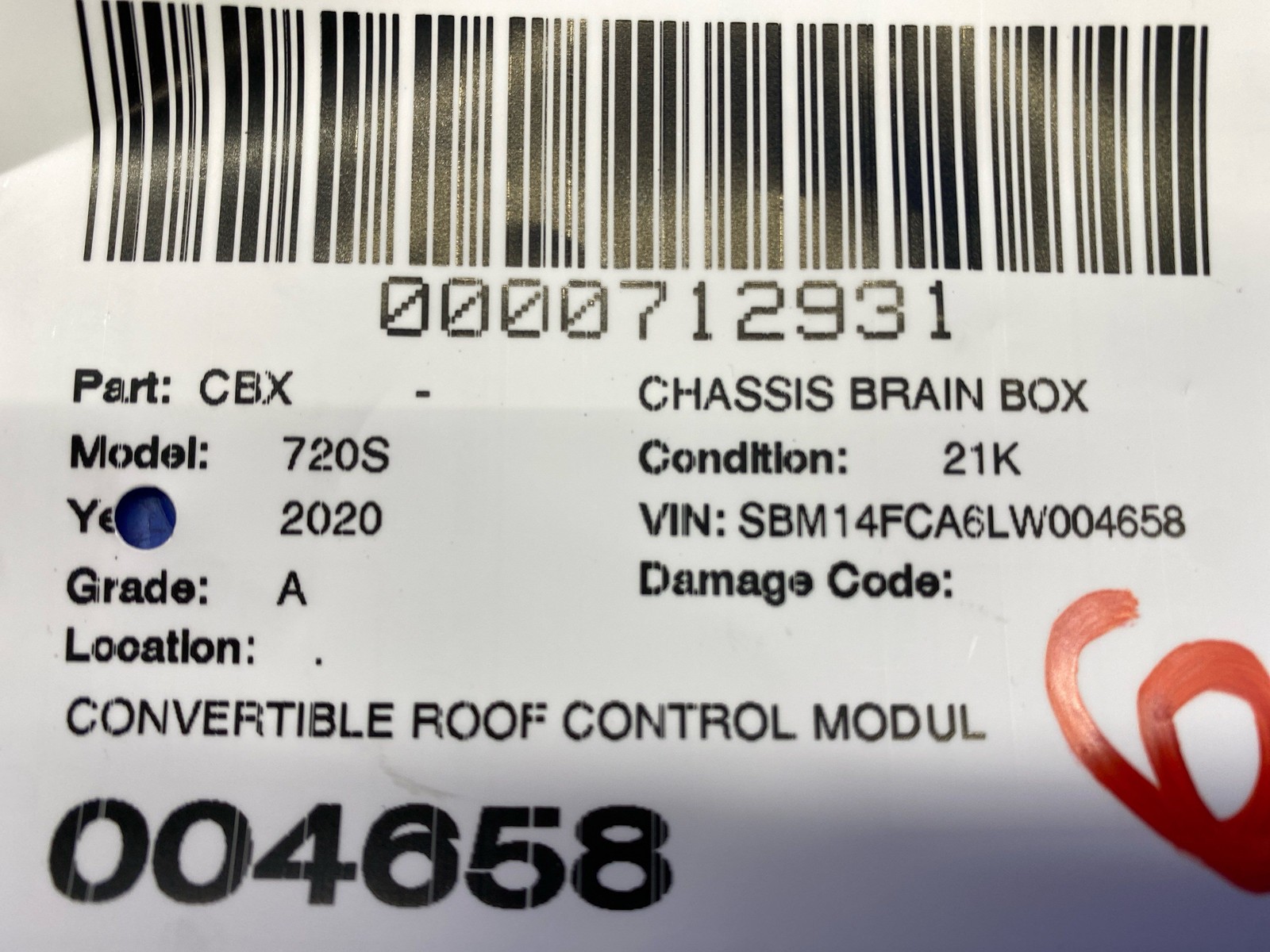 2018-2023 MCLAREN 720S CONVERTIBLE ROOF CONTROL MODULE UNIT 14AB092SP OEM