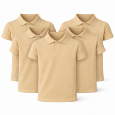 Image of Pack of 5 Kids Polo Shirts Boys Girls Unisex School Uniform Plain PE T-Shirts