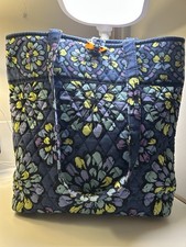 Vera Bradley Quilted Floral Tote Bag Blue with Faux Tortoise Shell Closure