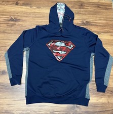 Official DC Comics Superman Mens Hoodie - Size: XL Navy Red Hooded Sweater