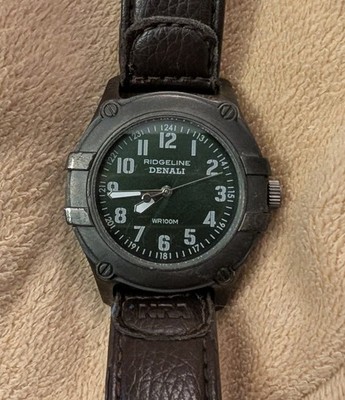 WORKING RIdgeline Denali Quartz Watch Men 100m Black Green Analog Leather 