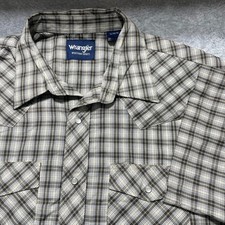 Wrangler Western Shirts Mens XL Brown Plaid Pearl Snap Short Sleeve Button Down