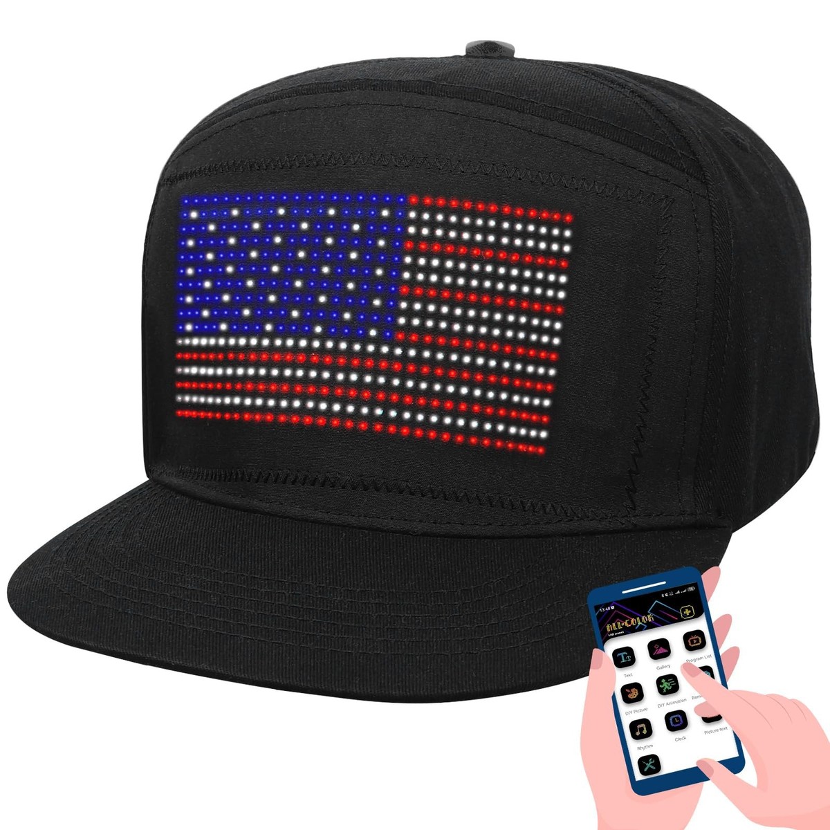 Women\'s Black Led Display Up Baseball Cap With Bluetooth Personalized Messages Customizable LED Lighting Cap - Smart Baseball Cap with  main image 2