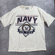 US Navy Shirt Jostens Military Mens Large Blue White Made in USA Vintage