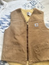 Mens Carhartt Brown Vintage Duck Cotton Fleece Lined Vest Made In USA XL Tall