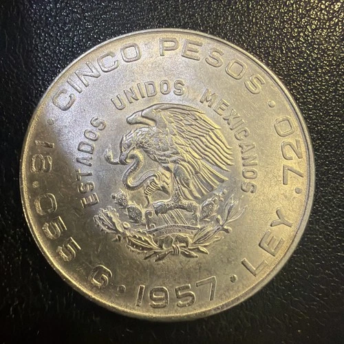 1957 Mexico 5 Pesos Silver — photo from the most recent tracked eBay sale