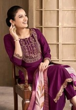 Women Festive Chanderi Silk Embroidered Salwar Kameez Dupata, Ethnic Diwali Wear
