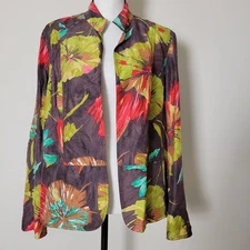 Coldwater Creek 1X Silk Career Jacket Blazer Open Front  Long Sleeve Floral