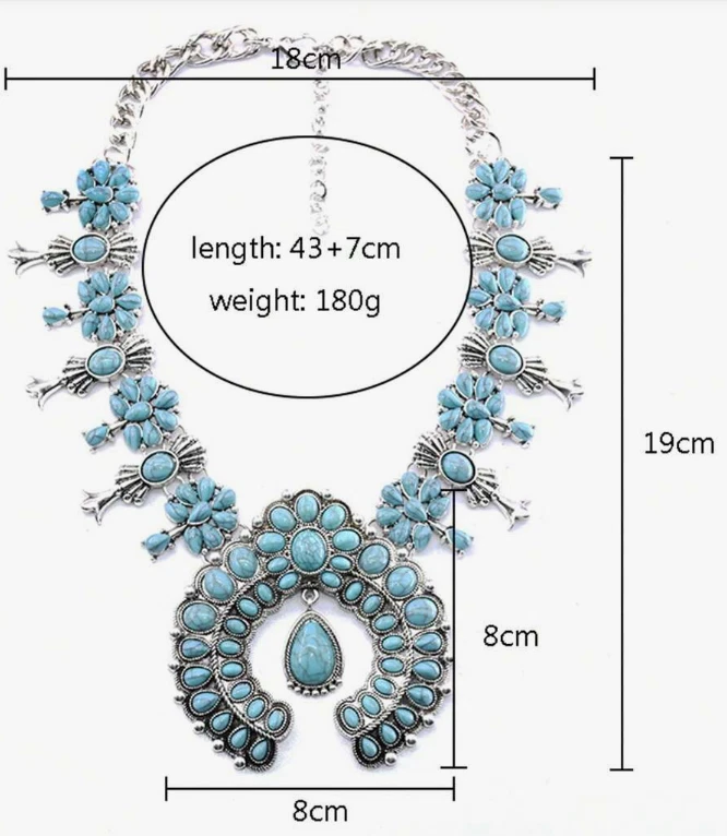 COLLAR-Occidental Imitación Turquesa Flor de Calabaza Flor Colgante Estilo Foto 3 de 4