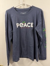 Life Is Good Crusher Shirt Womens Large Blue Long Sleeve Peace Holly Snow