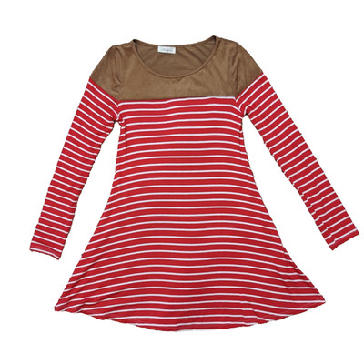 VIDA CLOTHING Faux Suede Color Block Red White Stripe Long Sleeve Dress Size S
